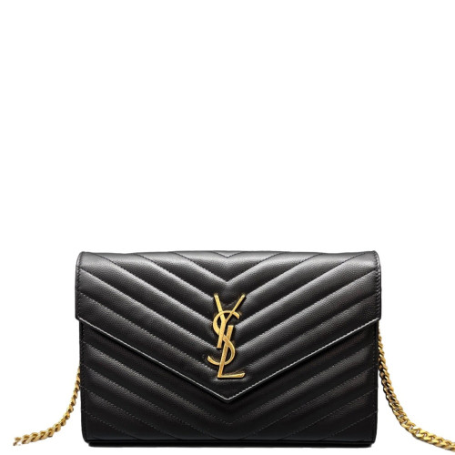 Yves Saint Laurent Envelope Wallet On Chain Shiny Caviar Calfskin Black