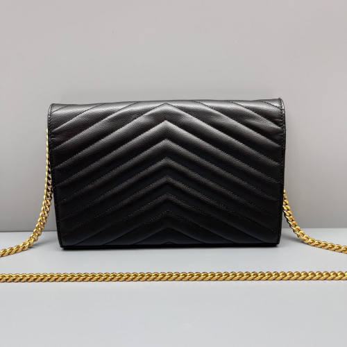 Yves Saint Laurent Envelope Wallet On Chain Shiny Caviar Calfskin Black