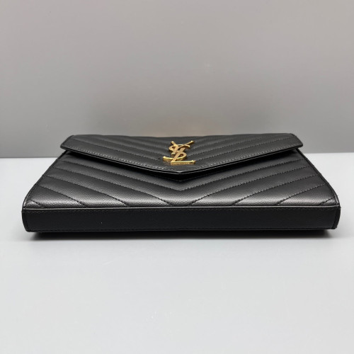 Yves Saint Laurent Envelope Wallet On Chain Shiny Caviar Calfskin Black