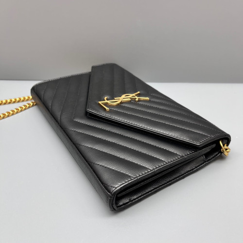 Yves Saint Laurent Envelope Wallet On Chain Shiny Caviar Calfskin Black