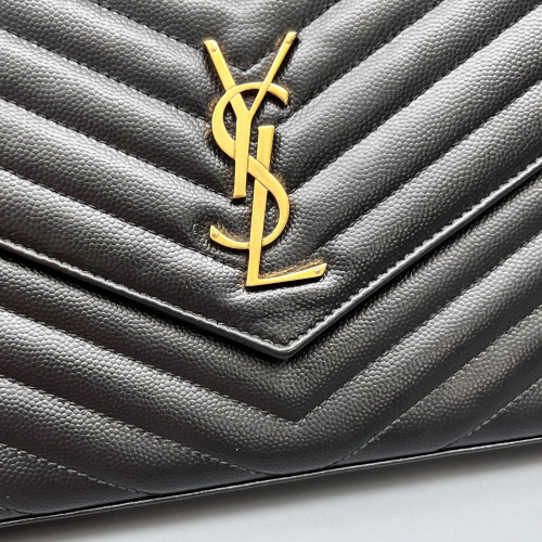 Yves Saint Laurent Envelope Wallet On Chain Shiny Caviar Calfskin Black