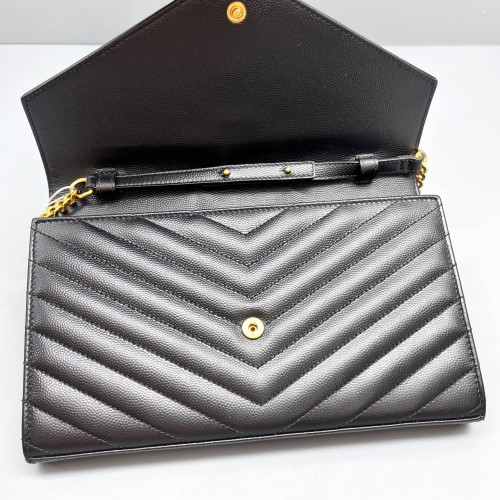 Yves Saint Laurent Envelope Wallet On Chain Shiny Caviar Calfskin Black