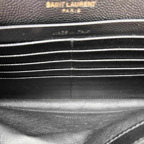 Yves Saint Laurent Envelope Wallet On Chain Shiny Caviar Calfskin Black
