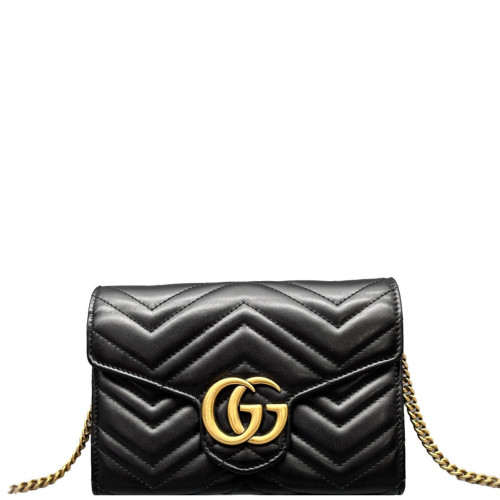 Gucci Matelasse GG Marmont Chain Wallet Calfskin Black