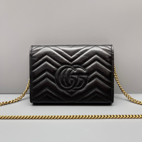 Gucci Matelasse GG Marmont Chain Wallet Calfskin Black