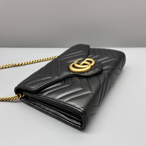 Gucci Matelasse GG Marmont Chain Wallet Calfskin Black