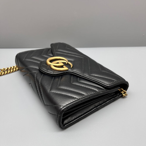 Gucci Matelasse GG Marmont Chain Wallet Calfskin Black