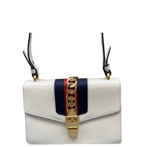 Gucci Web Small Sylvie Shoulder Bag Calfskin White