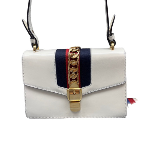 Gucci Web Small Sylvie Shoulder Bag Calfskin White
