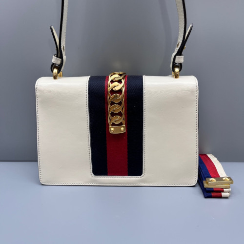 Gucci Web Small Sylvie Shoulder Bag Calfskin White