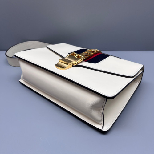 Gucci Web Small Sylvie Shoulder Bag Calfskin White