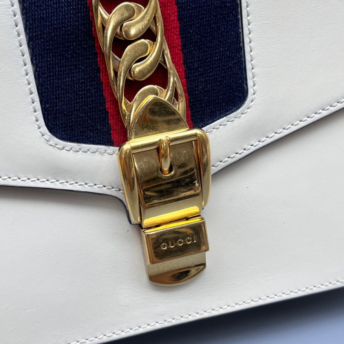 Gucci Web Small Sylvie Shoulder Bag Calfskin White