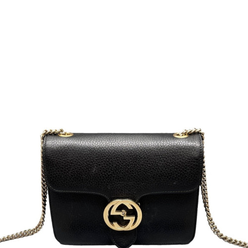 Gucci Small Interlocking G Shoulder Bag Grained Calfskin Black Gucci Small Interlocking G Shoulder Bag Grained Calfskin Black