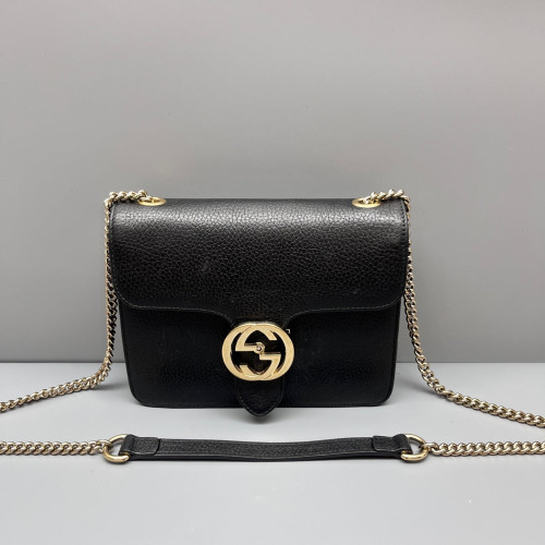 Gucci Small Interlocking G Shoulder Bag Grained Calfskin Black Gucci Small Interlocking G Shoulder Bag Grained Calfskin Black