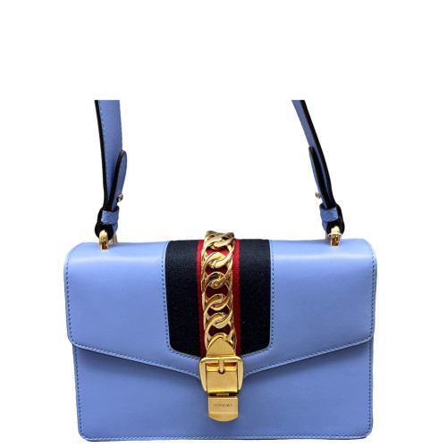 Gucci Web Small Sylvie Shoulder Bag Calfskin Blue Gucci Web Small Sylvie Shoulder Bag Calfskin Blue