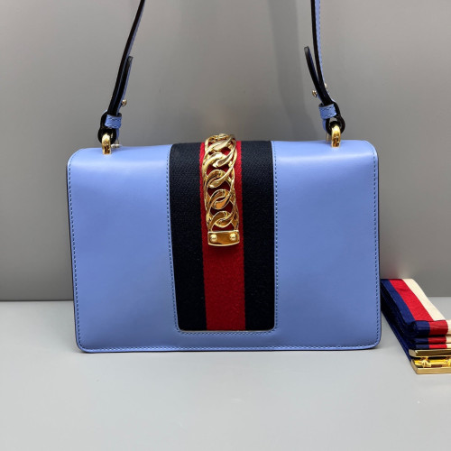 Gucci Web Small Sylvie Shoulder Bag Calfskin Blue Gucci Web Small Sylvie Shoulder Bag Calfskin Blue