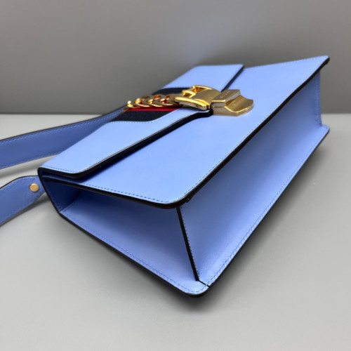 Gucci Web Small Sylvie Shoulder Bag Calfskin Blue Gucci Web Small Sylvie Shoulder Bag Calfskin Blue