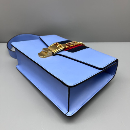 Gucci Web Small Sylvie Shoulder Bag Calfskin Blue Gucci Web Small Sylvie Shoulder Bag Calfskin Blue