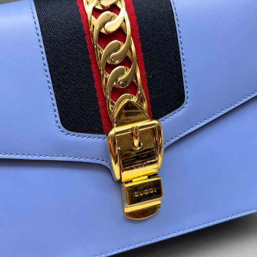 Gucci Web Small Sylvie Shoulder Bag Calfskin Blue Gucci Web Small Sylvie Shoulder Bag Calfskin Blue