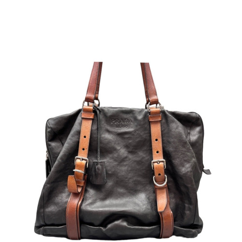 Prada Tote Bag Calfskin Black Brown