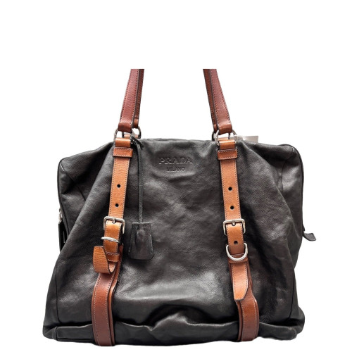 Prada Tote Bag Calfskin Black Brown