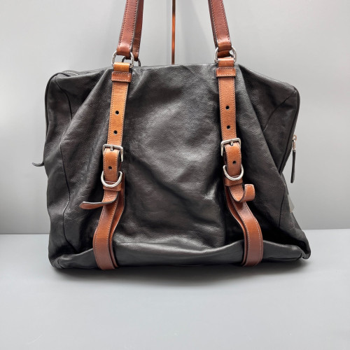 Prada Tote Bag Calfskin Black Brown