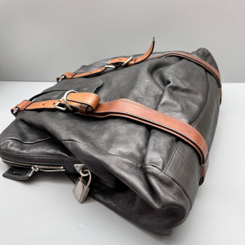 Prada Tote Bag Calfskin Black Brown
