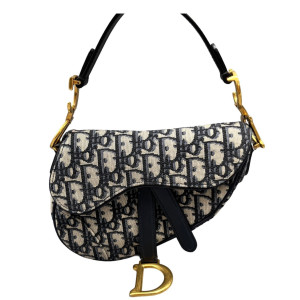 Dior Small Saddle Bag Oblique Black Beige Navy