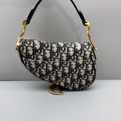 Dior Small Saddle Bag Oblique Black Beige Navy