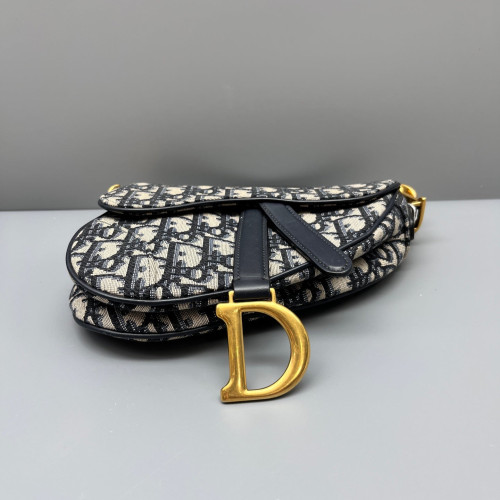 Dior Small Saddle Bag Oblique Black Beige Navy