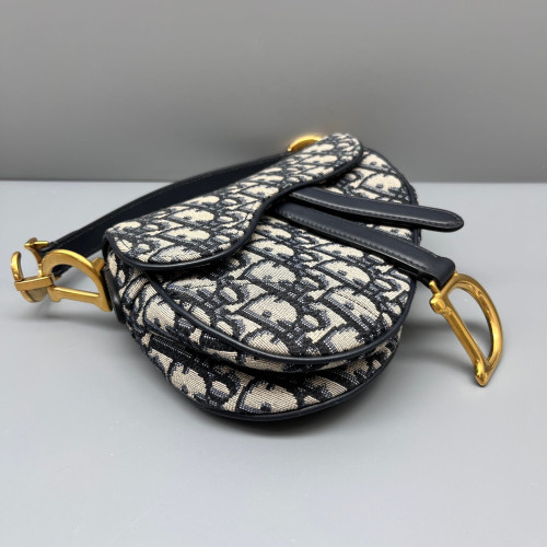 Dior Small Saddle Bag Oblique Black Beige Navy