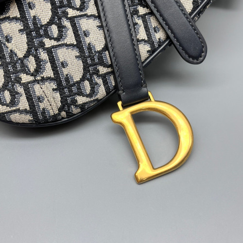 Dior Small Saddle Bag Oblique Black Beige Navy
