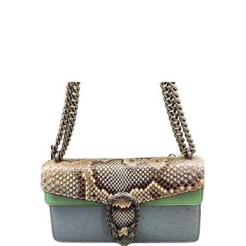 Gucci Meium Dionysus Snakeskin Ostrich Calfskin Green Blue Beige