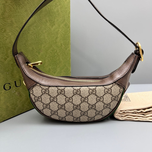 Gucci Mini Ophidia Half Moon Hobo GG Supreme Monogram Beige Brown