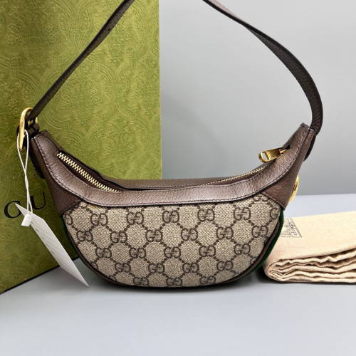 Gucci Mini Ophidia Half Moon Hobo GG Supreme Monogram Beige Brown