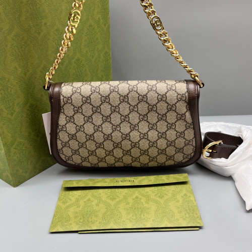 Gucci Medium Blondie Chain Shoulder Flap Bag GG Supreme Monogram Brown Beige
