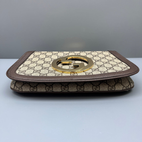Gucci Medium Blondie Chain Shoulder Flap Bag GG Supreme Monogram Brown Beige