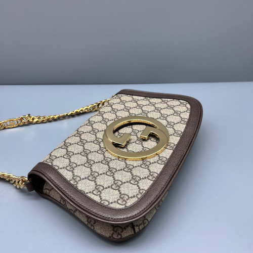 Gucci Medium Blondie Chain Shoulder Flap Bag GG Supreme Monogram Brown Beige