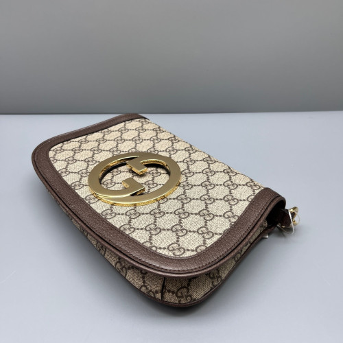 Gucci Medium Blondie Chain Shoulder Flap Bag GG Supreme Monogram Brown Beige
