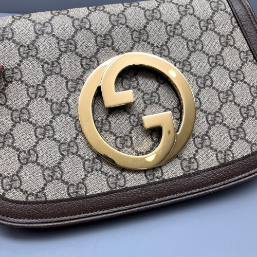 Gucci Medium Blondie Chain Shoulder Flap Bag GG Supreme Monogram Brown Beige