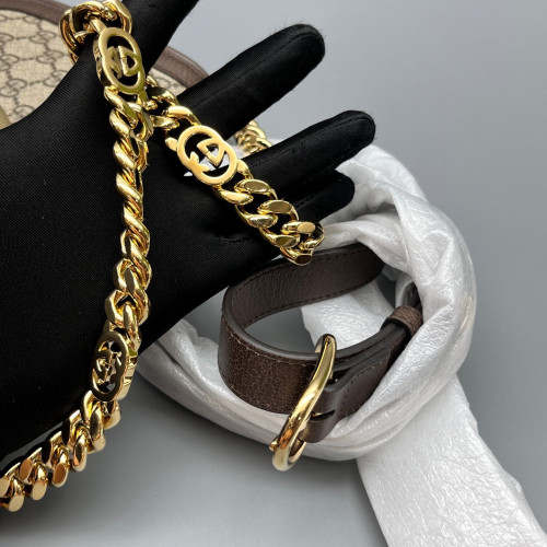 Gucci Medium Blondie Chain Shoulder Flap Bag GG Supreme Monogram Brown Beige