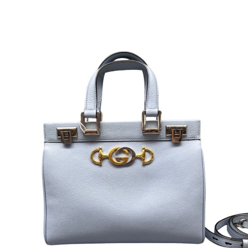 Gucci Small Zumi Top Handle Bag Grained Calfskin Light Blue
