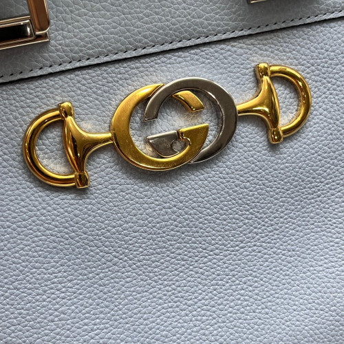 Gucci Small Zumi Top Handle Bag Grained Calfskin Light Blue