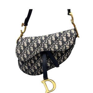 Dior Medium Saddle Bag Oblique Black Beige Navy