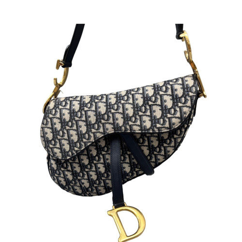 Dior Medium Saddle Bag Oblique Black Beige Navy