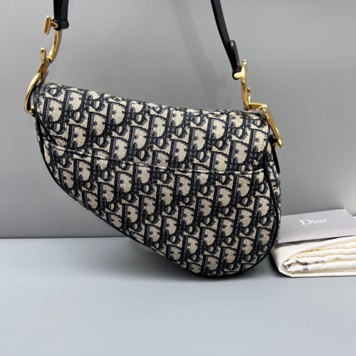 Dior Medium Saddle Bag Oblique Black Beige Navy
