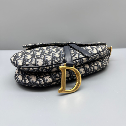 Dior Medium Saddle Bag Oblique Black Beige Navy