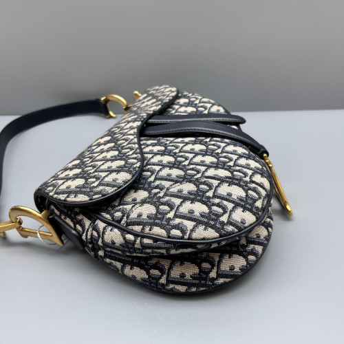 Dior Medium Saddle Bag Oblique Black Beige Navy