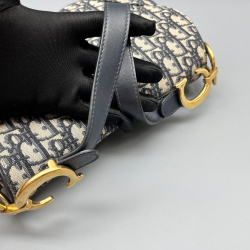 Dior Medium Saddle Bag Oblique Black Beige Navy