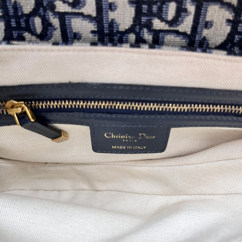 Dior Medium Saddle Bag Oblique Black Beige Navy